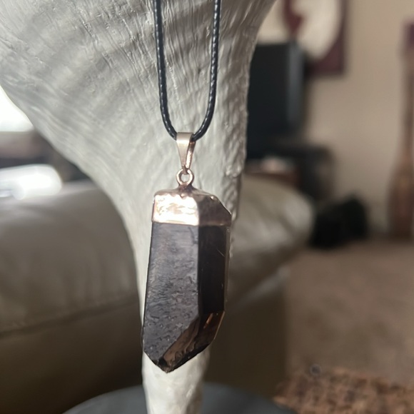 Smoky Quartz Prism on Faux Leather Cord - Picture 1 of 3